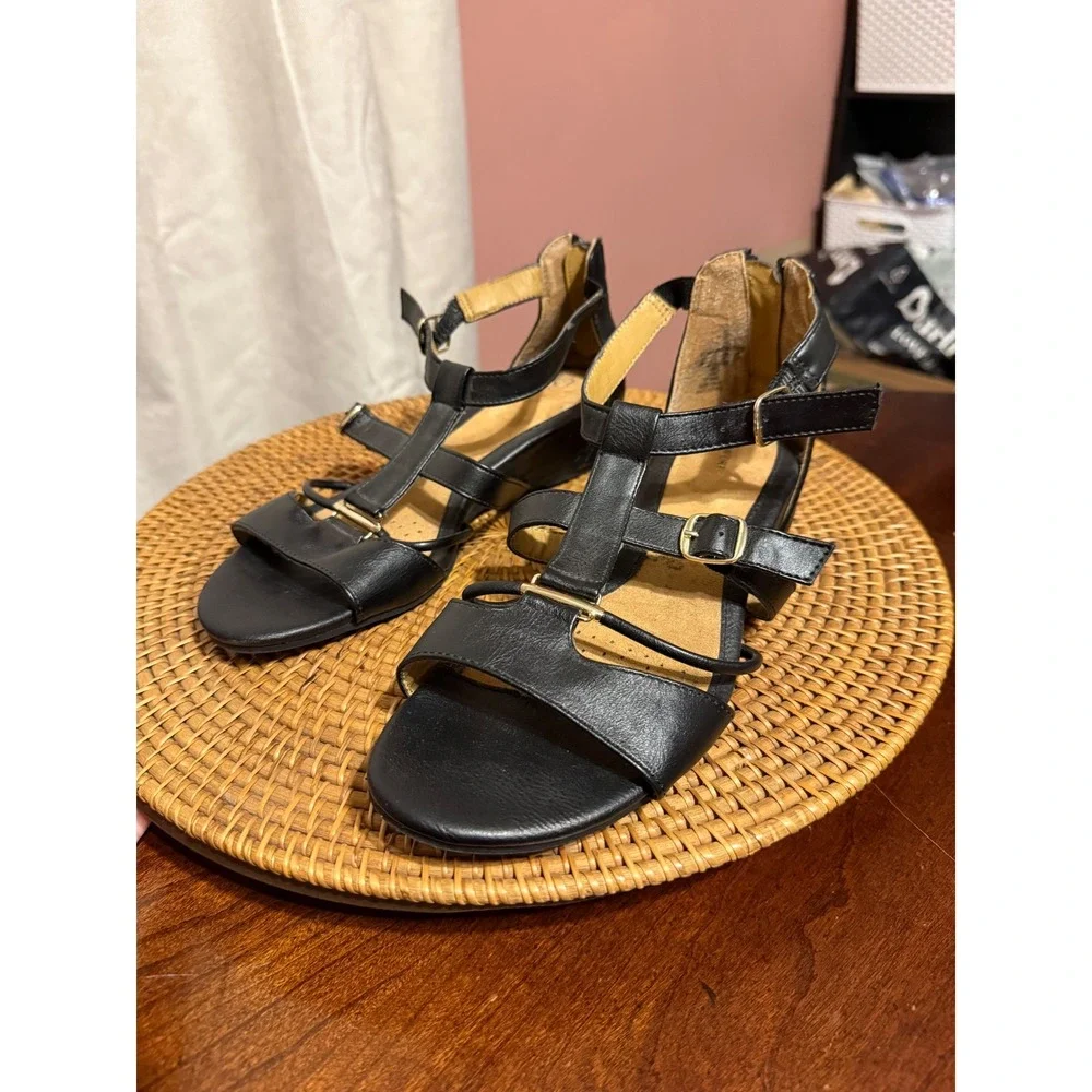 iComfort Womens Black Strappy Wedge Sandals Low Heel Back Zip Buckle Straps